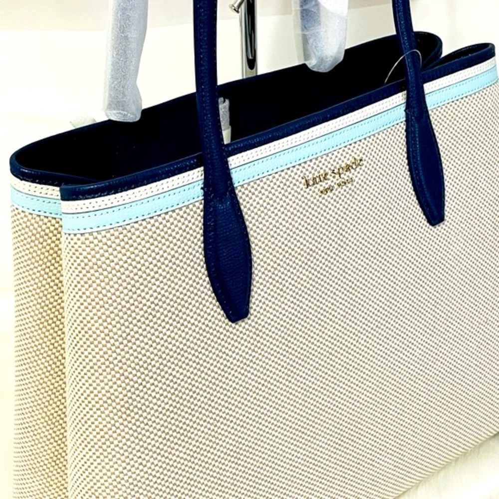 Kate Spade Blue Canvas Large Tote with Wristlet - Picture 2 of 15